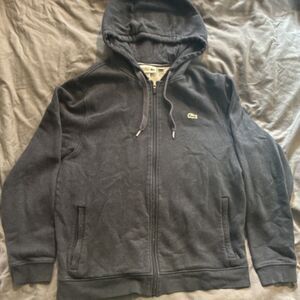 Men's Lacoste Gray Long Sleeve Hoodie Solid Pattern Hooded Sweatshirt